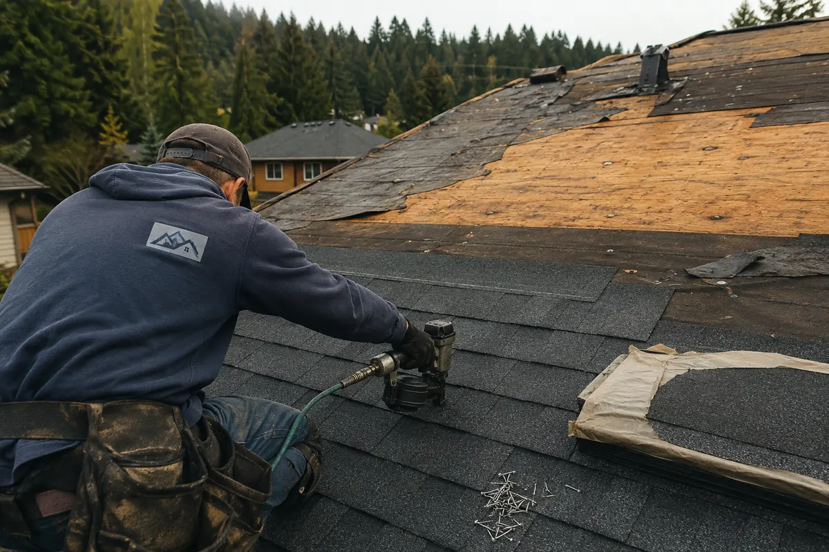 Roof Replacement underway on a property in Issaquah, WA
